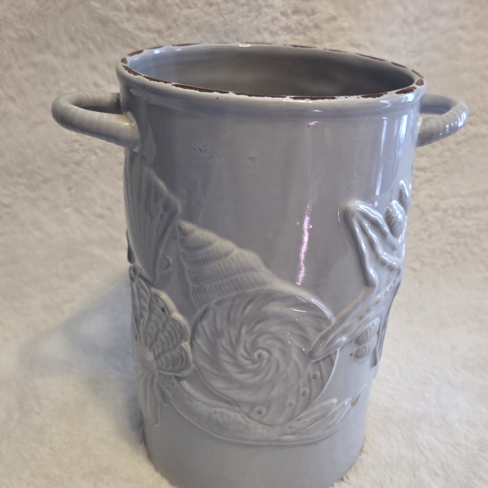 Mud Pie Cream Ceramic Vase with Nautical Design